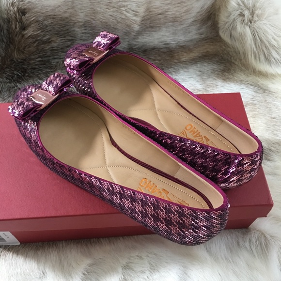 SALVATORE FERRAGAMO Varina Purple Sequin Flats 9 C - Picture 5 of 7